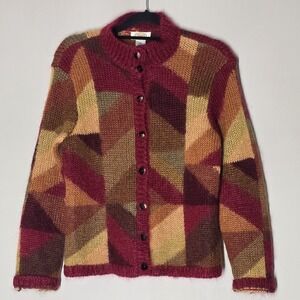 TALBOTS Petite Mohair Blend Cardigan Sweater Warm Fall Colors Button Size M